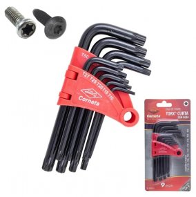 JOGO DE CHAVE TORX CURTA SEM FURO - COM 9 PEÇAS